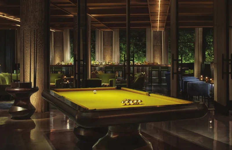 Indoor games room inside the Solcrest clubhouse with a billiards table — artist's impression