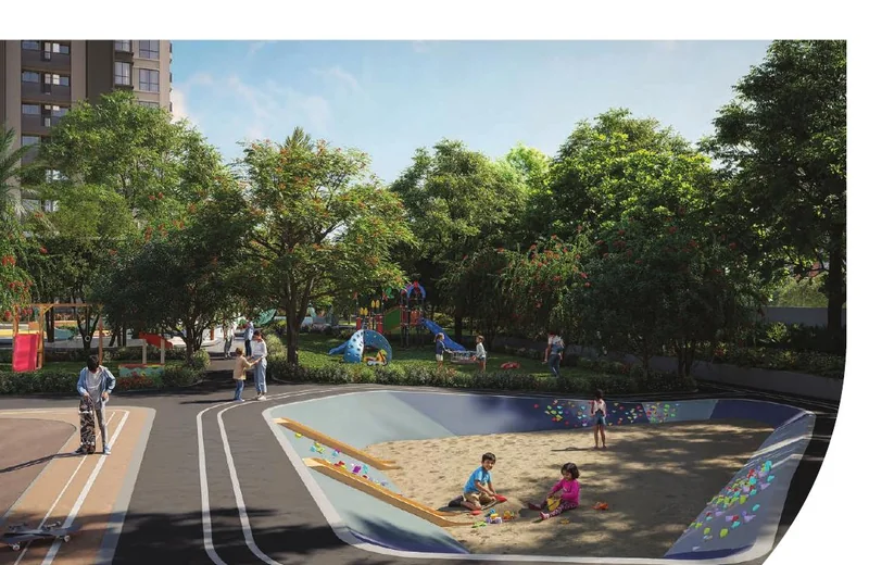 Children's play area with slides and open lawn at Solcrest — artist's impression
