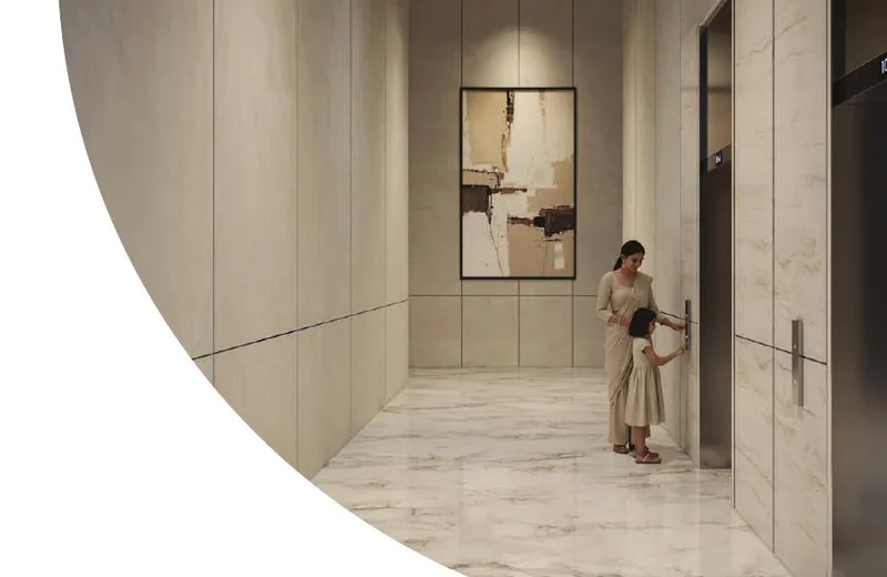 Double-height lobby at Solcrest with reception, daylight and indoor planting — artist's impression