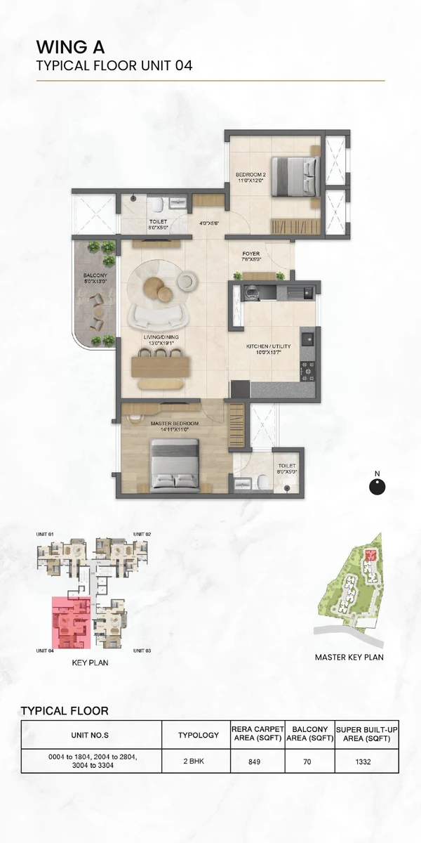 Preview of the Solcrest 2 BHK typical floor unit plan