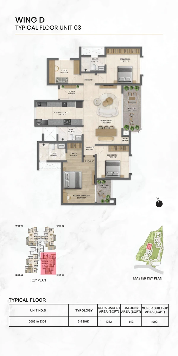 Preview of the Solcrest 3.5 BHK typical floor unit plan