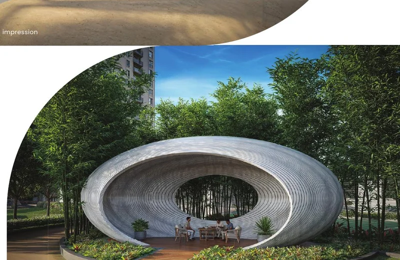Sculpted outdoor seating pods used for informal co-working and conversation at Solcrest — artist's impression
