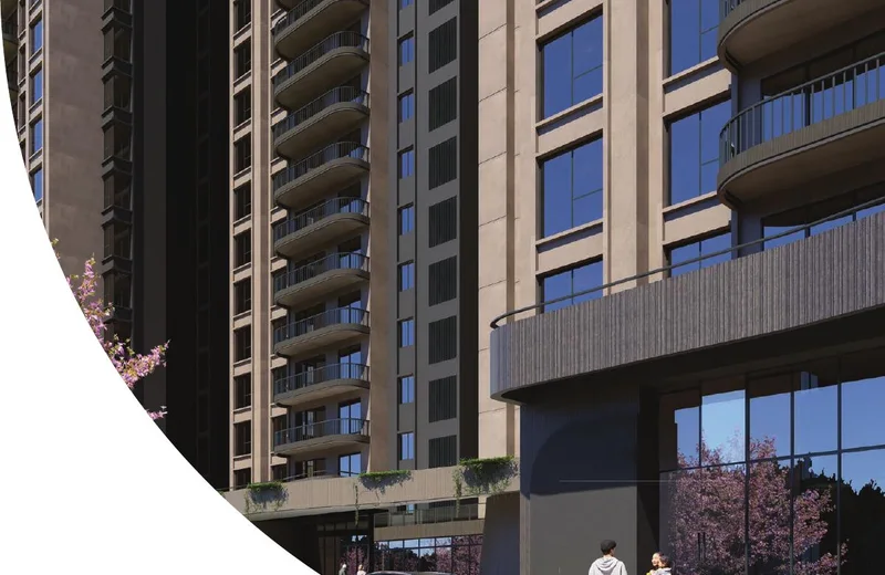 Solcrest tower elevation showing stacked curved balconies — artist's impression